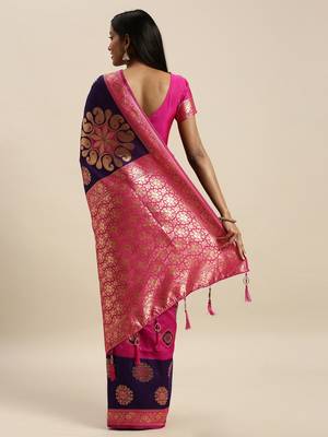 Amrutam Fab Women'S Faux Banarasi Silk Pink Saree With Blouse Piece (Sr-10190-Pink) 2