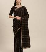 Amrutam Fab Women'S Vichitra Silk Gold Printed Brown Saree With Blouse Piece