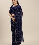 Amrutam Fab Women'S Georgette Silk Printed Blue Saree With Blouse Piece
