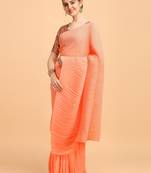 Amrutam Fab Women'S Japan Satin Pleated Orange Saree With Blouse Piece