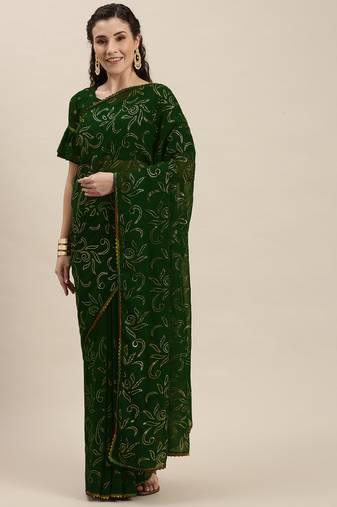Amrutam Fab Women'S Georgette Silk Printed Green Saree With Blouse Piece