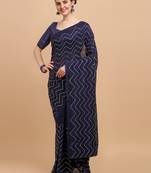 Amrutam Fab Women'S Sequences Vichitra Blooming Navy Blue Saree With Blouse Piece