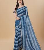 Amrutam fab women's georgette sequence embroidered printed blue saree with blouse piece