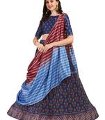 Amrutam Fab Women's Navy Blue Color Satin Digital Print Crush Designer Lehenga Choli