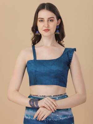 Amrutam fab women's georgette sequence embroidered printed blue saree with blouse piece 4