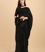 Amrutam Fab Women'S Georgette Sequence Embroidered Black Saree With Blouse Piece