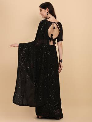Amrutam Fab Women'S Georgette Sequence Embroidered Black Saree With Blouse Piece 2
