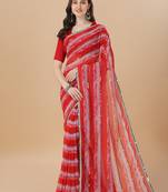 Amrutam Fab Women'S Georgette Sequence Embroidered Printed Red Saree With Blouse Piece