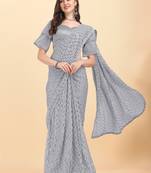 Amrutam fab women's georgette sequence embroidered grey saree with blouse piece