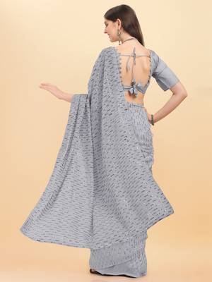Amrutam fab women's georgette sequence embroidered grey saree with blouse piece 2