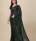 Amrutam Fab Women'S Georgette Sequence Embroidered Work Green Saree With Blouse Piece
