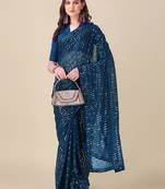 Amrutam Fab Women'S Georgette Sequence Embroidered Work Morpich Saree With Blouse Piece