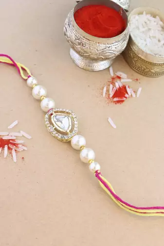 rakshabhandhan special kundan stone rakhi with roli chawal for bhaiya/brother/mens 