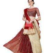 Amrutam Fab Women's Beige & Maroon Color Chinon Satin & Net Sequence Embroidered Work Lehenga Choli