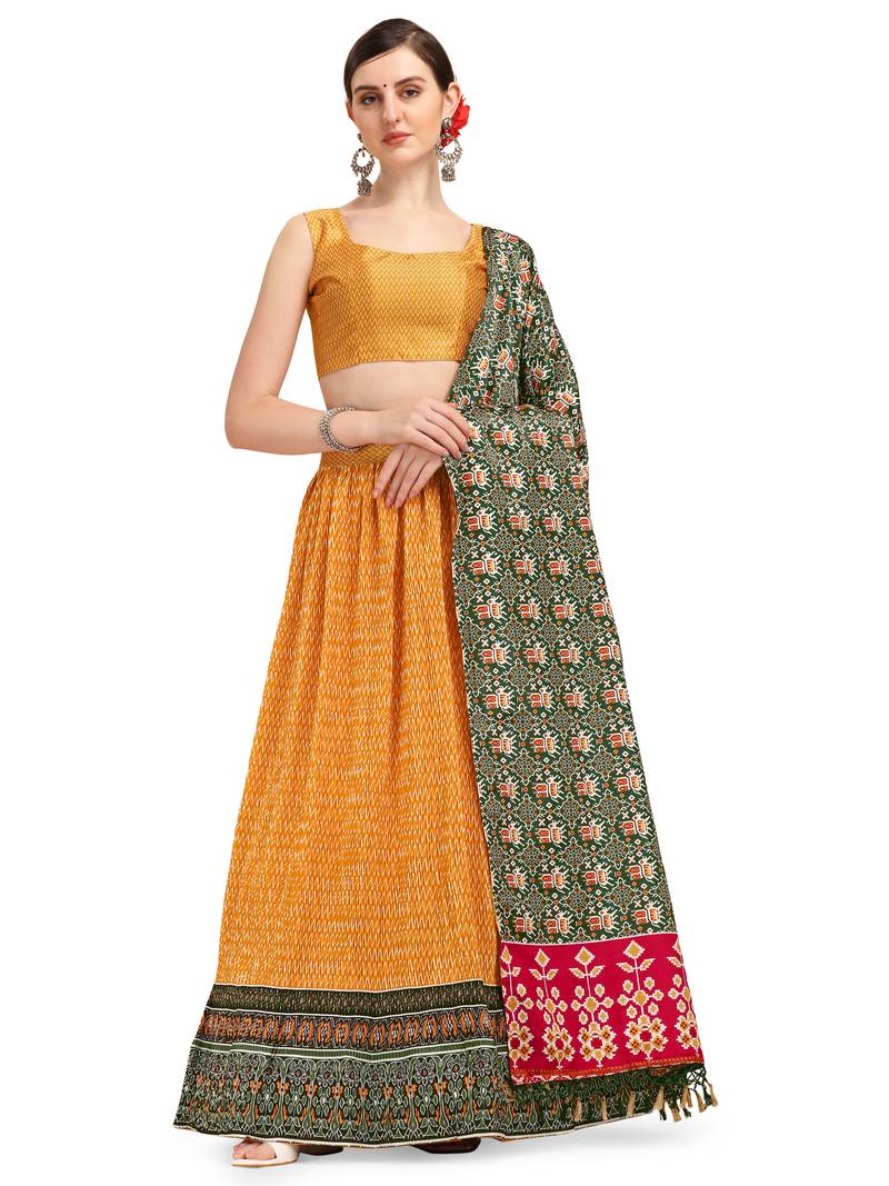 Amrutam Fab Women's Orange Color Satin Digital Print Crush Designer Lehenga Choli