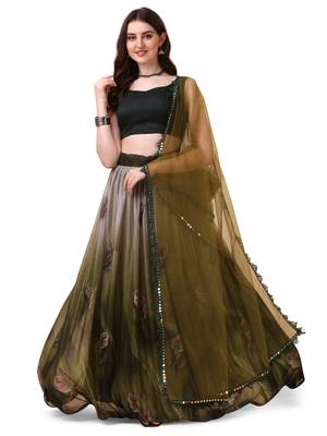 Amrutam Fab Women's Green Color Lycra Digital Print Lehenga Choli 1