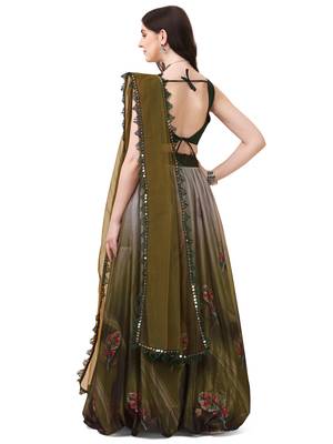 Amrutam Fab Women's Green Color Lycra Digital Print Lehenga Choli 2