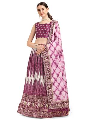 Amrutam Fab Women's Purple Color Satin Digital Print Crush Designer Lehenga Choli 1