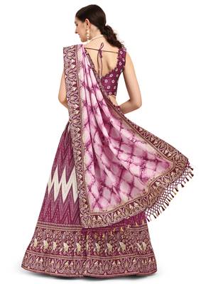 Amrutam Fab Women's Purple Color Satin Digital Print Crush Designer Lehenga Choli 2