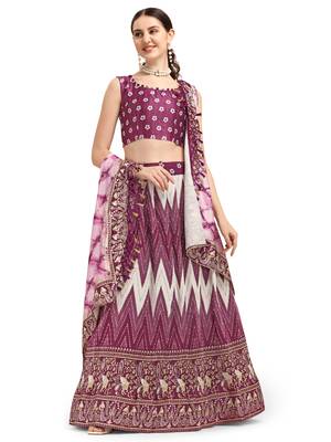 Amrutam Fab Women's Purple Color Satin Digital Print Crush Designer Lehenga Choli 3