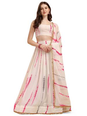 Amrutam Fab Women's White & Pink Color Georgette Shibori Print With Lace Lehenga Choli 1