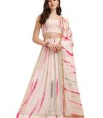 Amrutam Fab Women's White & Pink Color Georgette Shibori Print With Lace Lehenga Choli