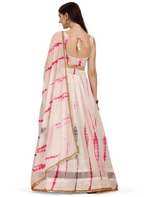 Amrutam Fab Women's White & Pink Color Georgette Shibori Print With Lace Lehenga Choli 2
