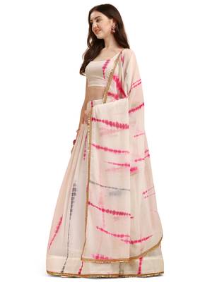 Amrutam Fab Women's White & Pink Color Georgette Shibori Print With Lace Lehenga Choli 4