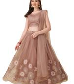 Amrutam Fab Women's Rosy Brown Color Net Embroidered Work Designer Lehenga Choli