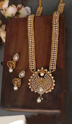 Gold Plated Designer Long 24K Gold Pearl and Stone studded South Indian Jewellery 6