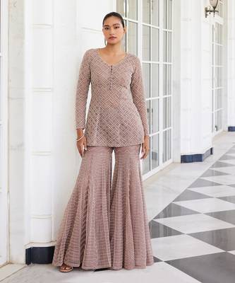 Salmon pink shamsia sharara set 1