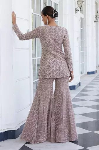 Salmon pink shamsia sharara set