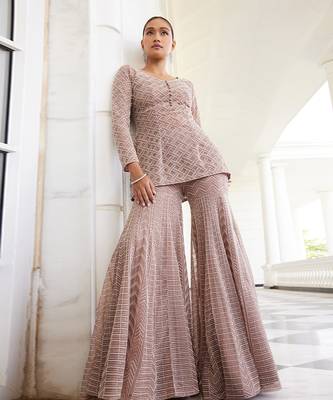 Salmon pink shamsia sharara set 3