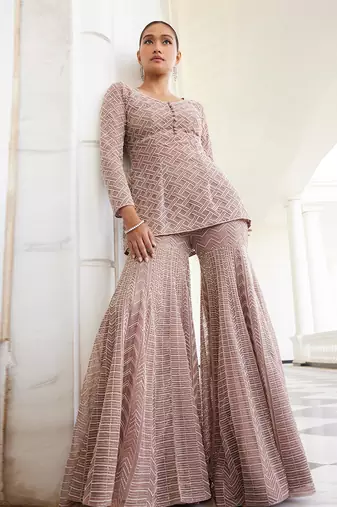 Salmon pink shamsia sharara set