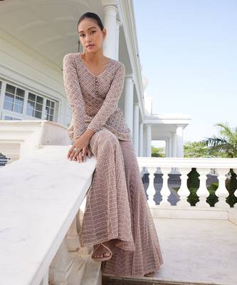 Salmon pink shamsia sharara set 4