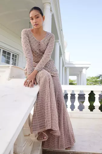 Salmon pink shamsia sharara set