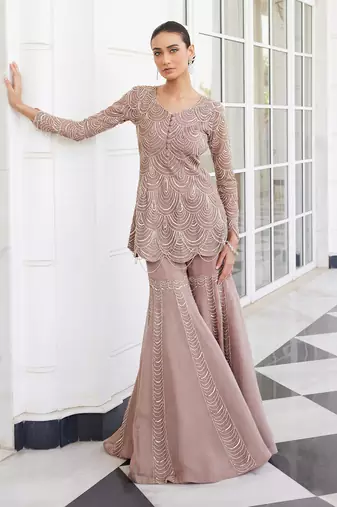 Salmon pink shuha sharara set