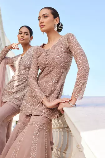Salmon pink shuha sharara set