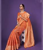 Orange color cotton banarsi saree with attractive color combination and new look