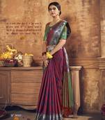 Maroon color cotton banarsi saree with attractive color combination and new look