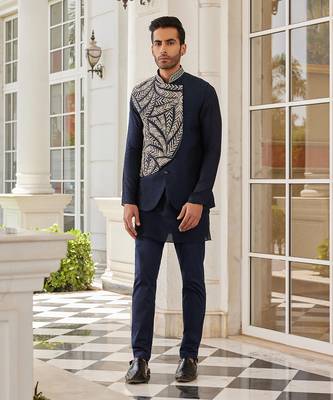 Navy blue siro jacket kurta set 1