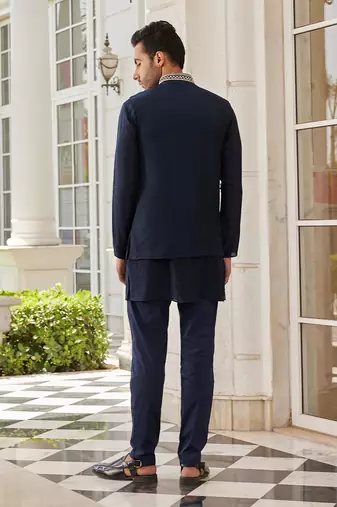 Navy blue siro jacket kurta set
