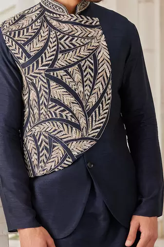 Navy blue siro jacket kurta set
