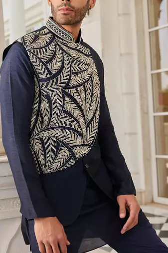 Navy blue siro jacket kurta set