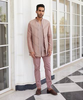 Salmon pink solan jacket kurta set 1