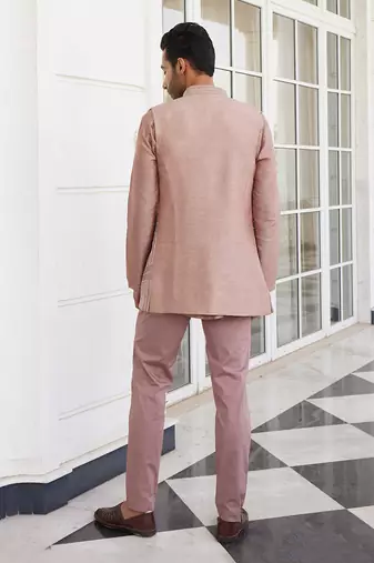Salmon pink solan jacket kurta set