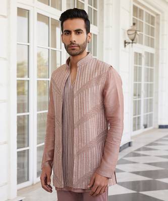 Salmon pink solan jacket kurta set 3