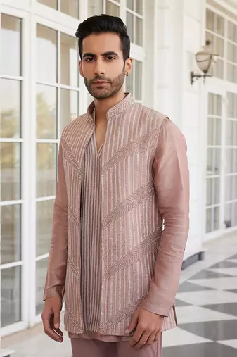 Salmon pink solan jacket kurta set