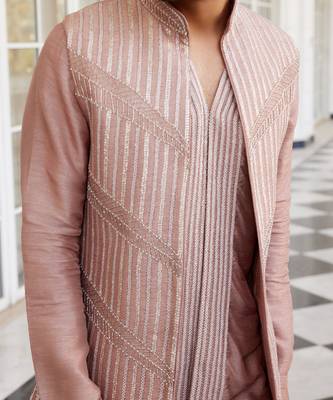 Salmon pink solan jacket kurta set 4