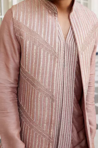 Salmon pink solan jacket kurta set